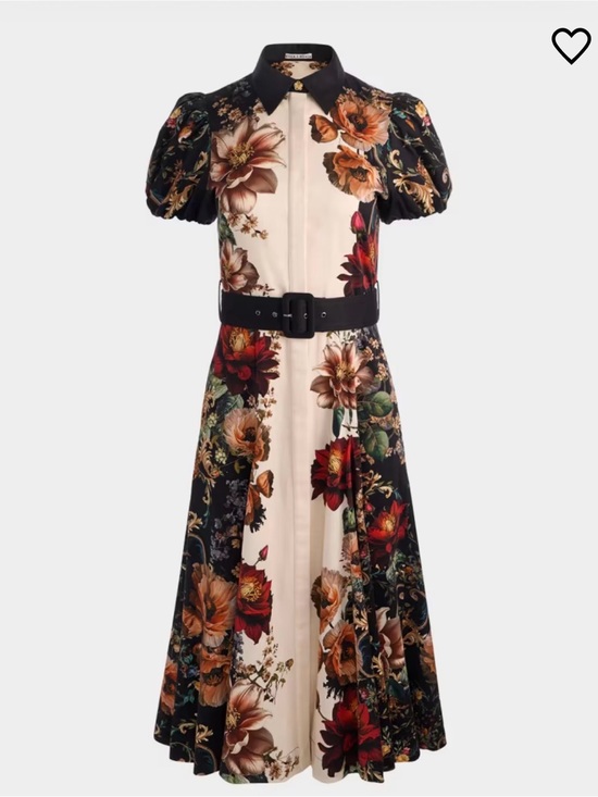Alice + Olivia Dresses & Skirts - Alice + Olivia Black & Cream Floral Radiance Midi Dress with Puff Sleeves